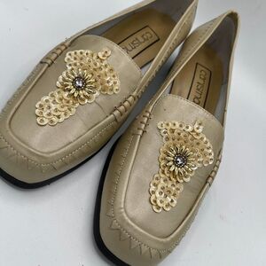 Carysma vintage leather jeweled sequined Jessica Champ flats loafers 7.5